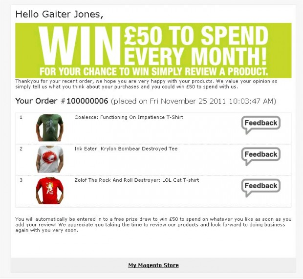 Example Magento Get Customer Feedback Email