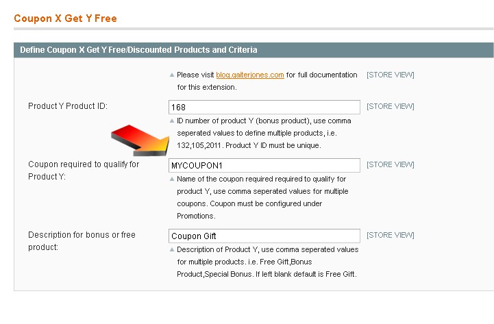 Example configuration for Coupon