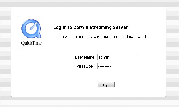 Darwin Streaming Server 6.0.3 login page