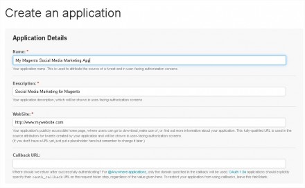 Magento Social Media Marketing - configure a twitter application