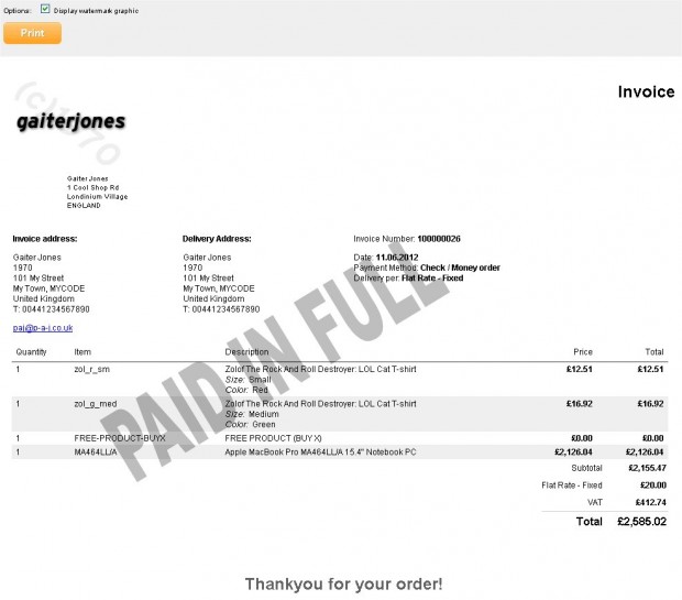 Customiseable, Printable HTML Invoice for Magento