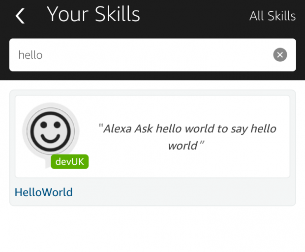 Select your skill in Alexa App